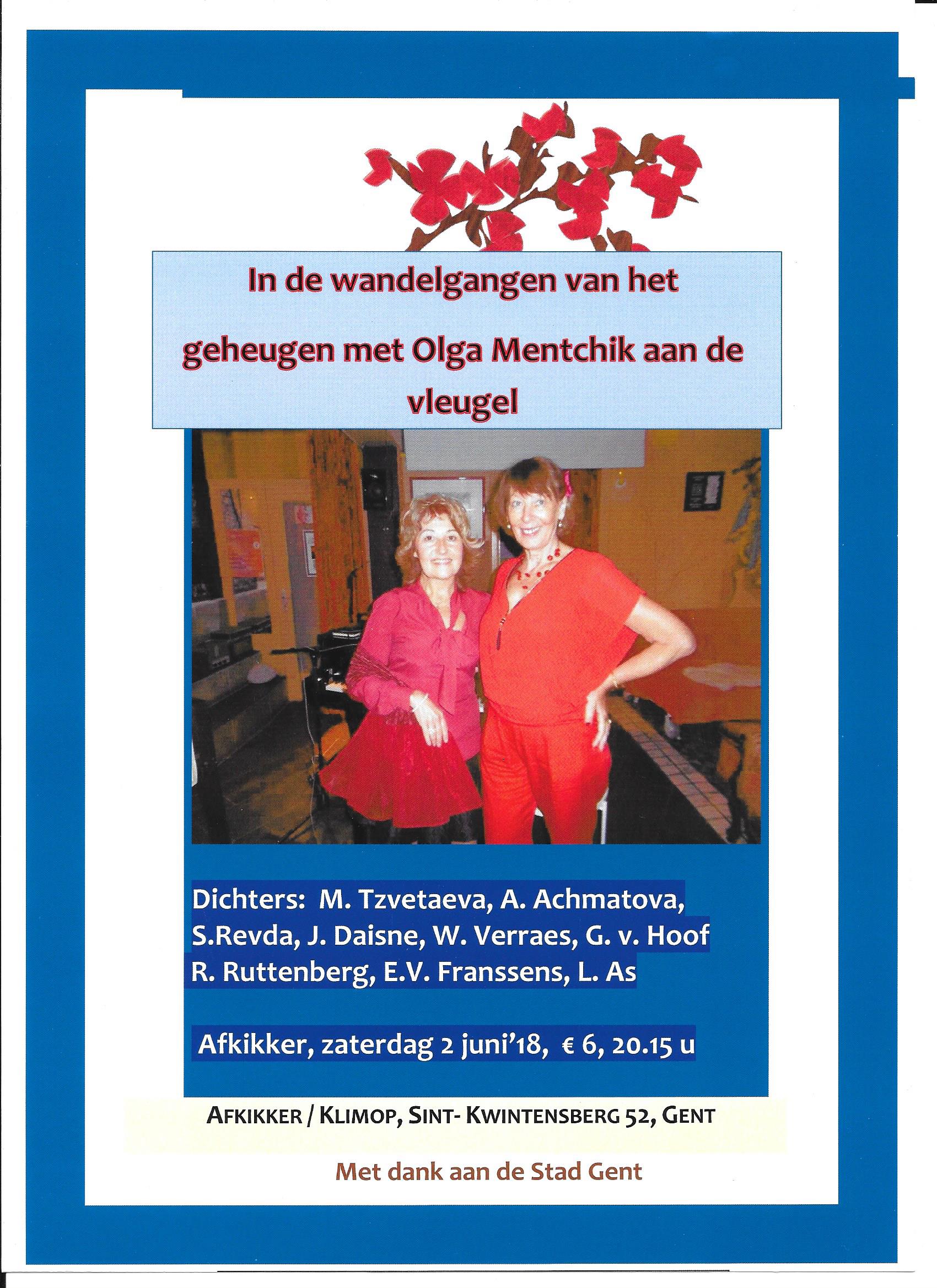 Affiche. Gent. In de Wandelgangen van het Geheugen, met Olga Mentchik aan de vleugel. 2018-06-02